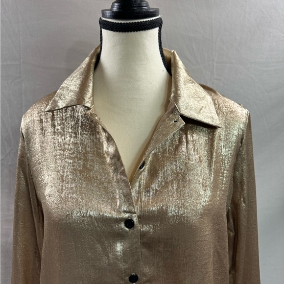 Gold Button Down Blouse Shirt - Picture 8 of 10